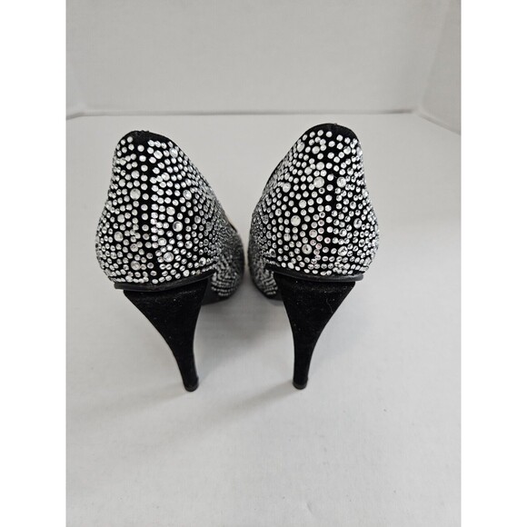 Black Faux Suede Pumps Covered In Rhinestones With Goldtone Band Size EU 3 US 7 - Picture 4 of 7